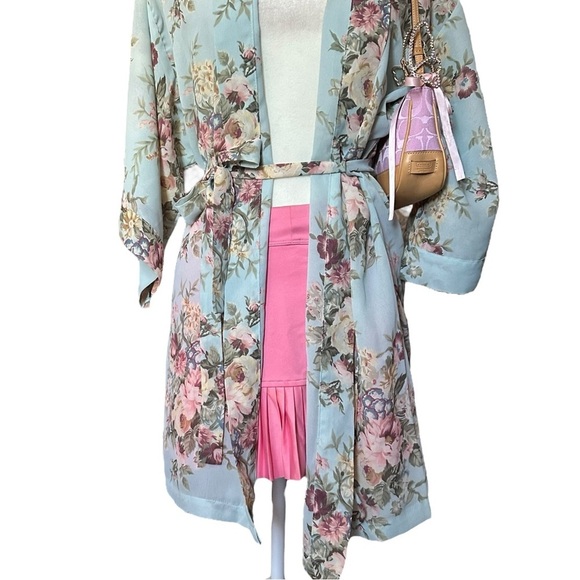 Y2K Vintage Victoria’s Secret Blue Coquette Floral Mesh Robe Size Small - Picture 4 of 12